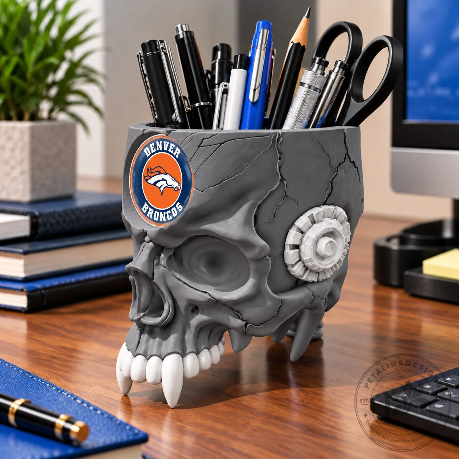Denver Broncos NFL Football Team Skull Pen and Pencil Holder 12 Denver Broncos NFL Football Team Skull Pen and Pencil Holder