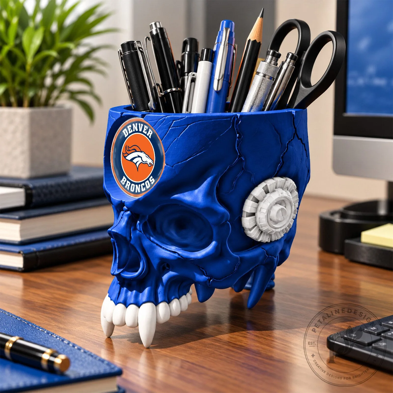 Denver Broncos NFL Football Team Skull Pen and Pencil Holder 14 Denver Broncos NFL Football Team Skull Pen and Pencil Holder