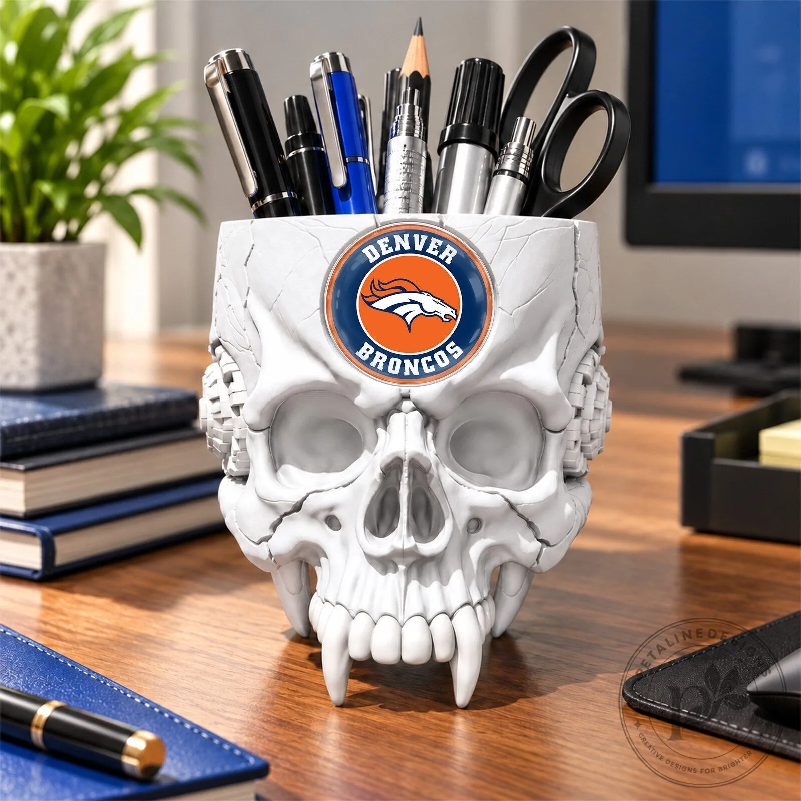 Denver Broncos NFL Football Team Skull Pen and Pencil Holder 15 Denver Broncos NFL Football Team Skull Pen and Pencil Holder