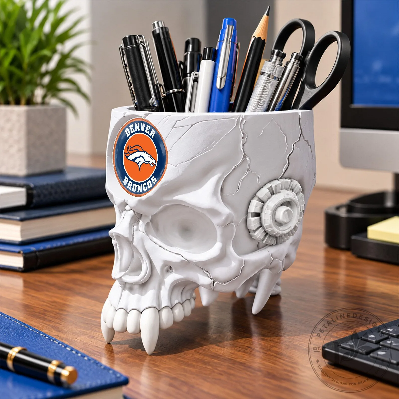 Denver Broncos NFL Football Team Skull Pen and Pencil Holder 16 Denver Broncos NFL Football Team Skull Pen and Pencil Holder