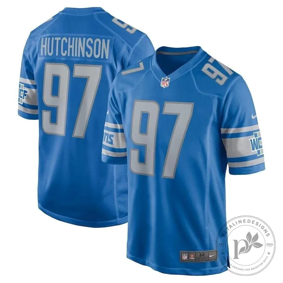 Aidan Hutchinson Detroit Lions NFL Football Team Blue Game Jersey