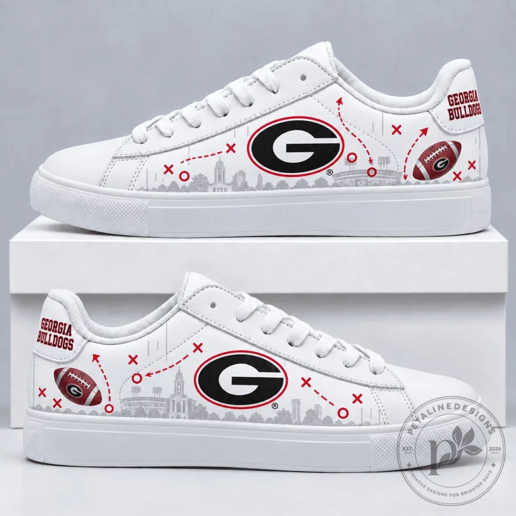 Georgia Bulldogs Football Team Logo White Low Top Sneakers Georgia Bulldogs Football Team Logo White Low Top Sneakers