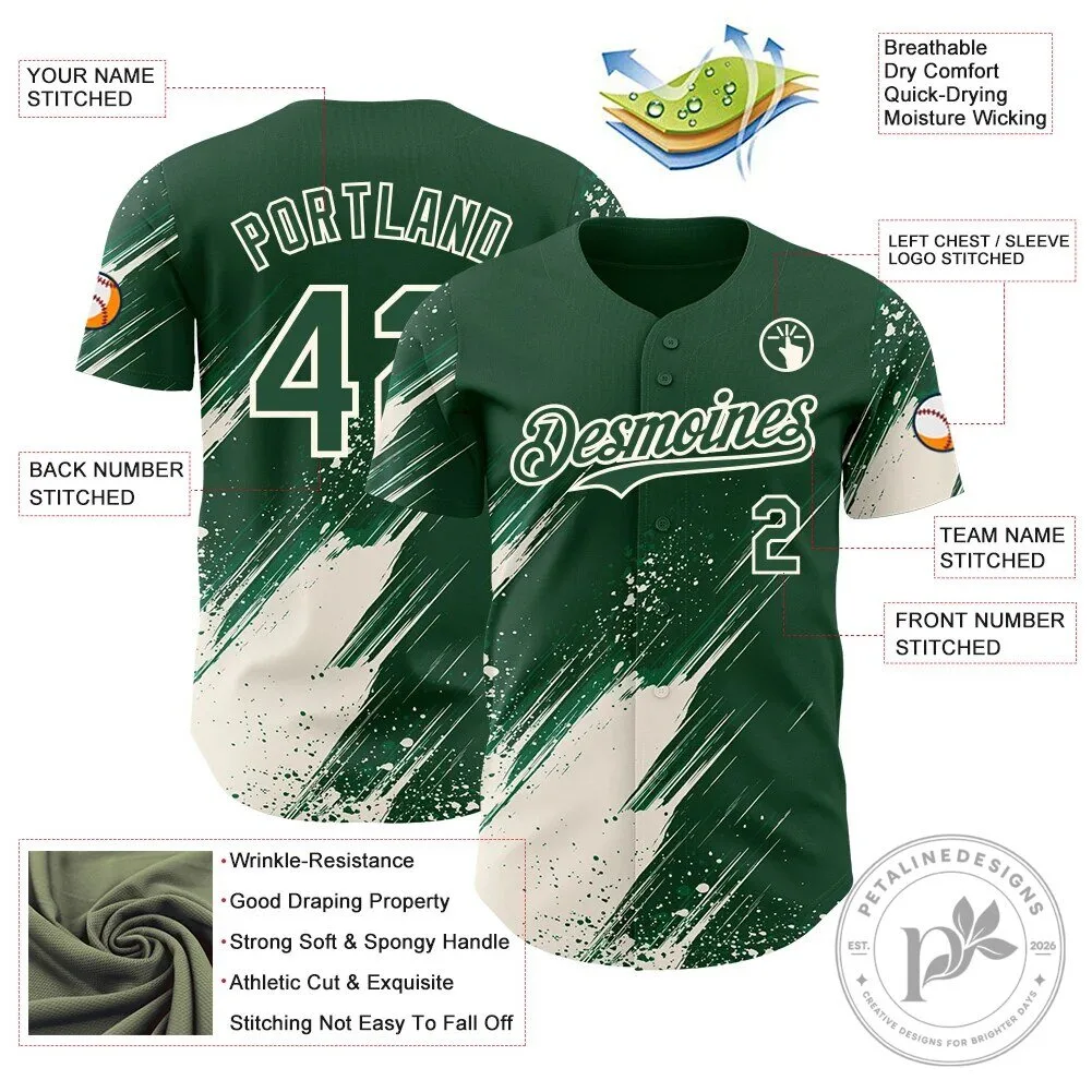 Custom Green Cream Diagonal Scratch Paint Splatter Design Baseball Jersey 11 Custom Green Cream Diagonal Scratch Paint Splatter Design Baseball Jersey