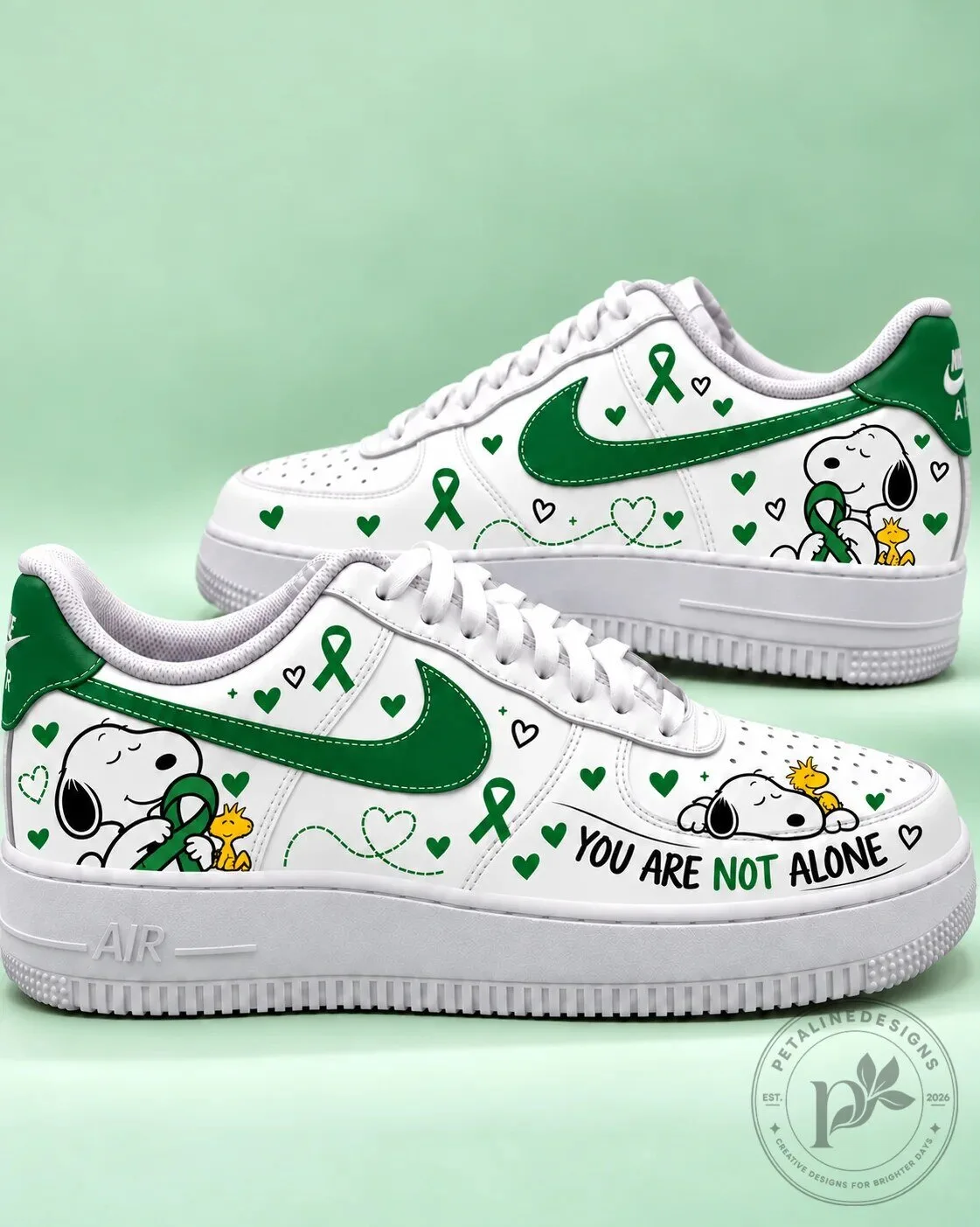 Snoopy Mental Health Awareness Green Ribbon Sneakers