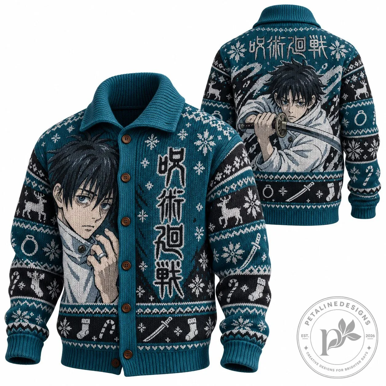 Jujutsu Kaisen Megumi Fushiguro Anime Ugly Christmas Sweater Cardigan