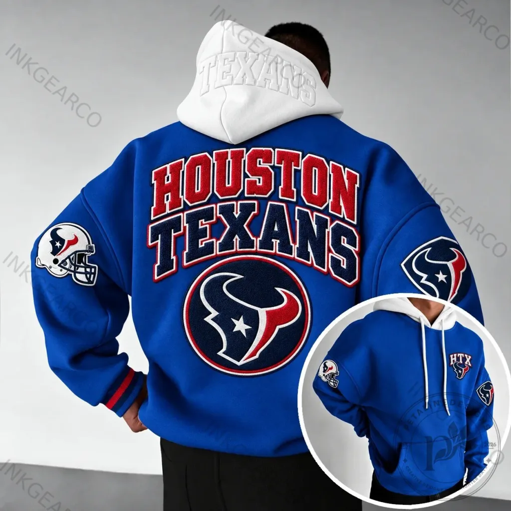 Houston Texans NFL Football Team Logo Blue and White Hoodie Houston Texans NFL Football Team Logo Blue and White Hoodie