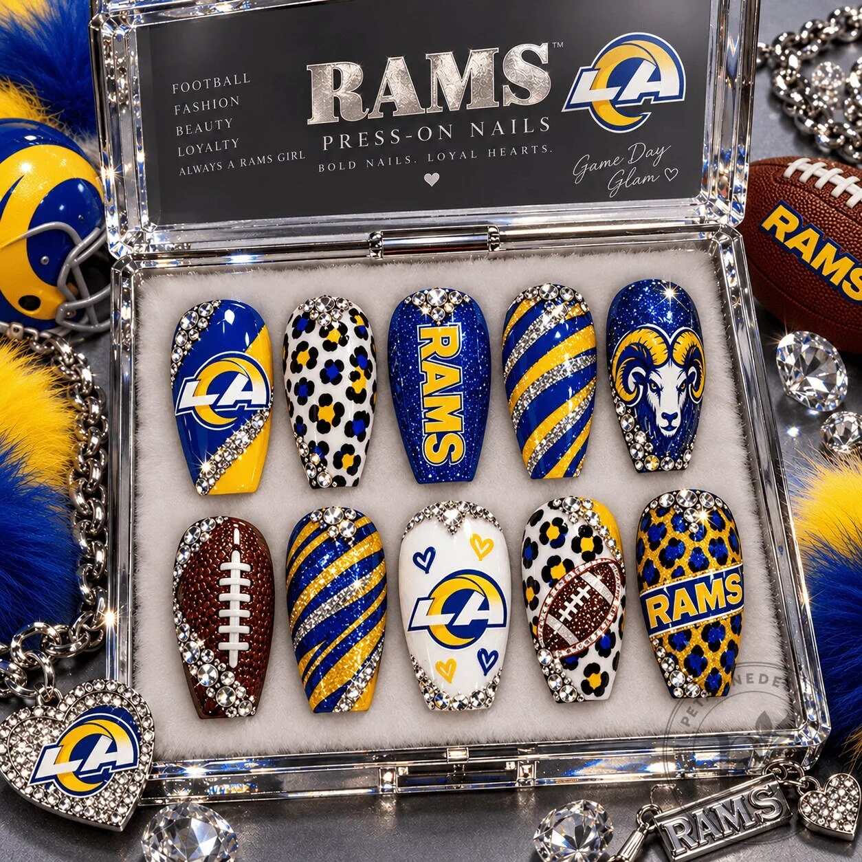 Los Angeles Rams Football Glam Press-On Nails Set for Game Day 1 Los Angeles Rams Football Glam Press-On Nails Set for Game Day