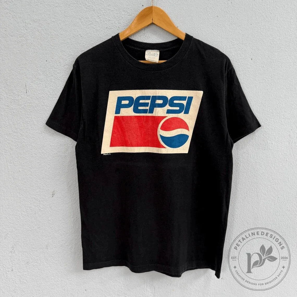 Vintage Pepsi Cola Logo Graphic Print Black Cotton Short Sleeve T-Shirt