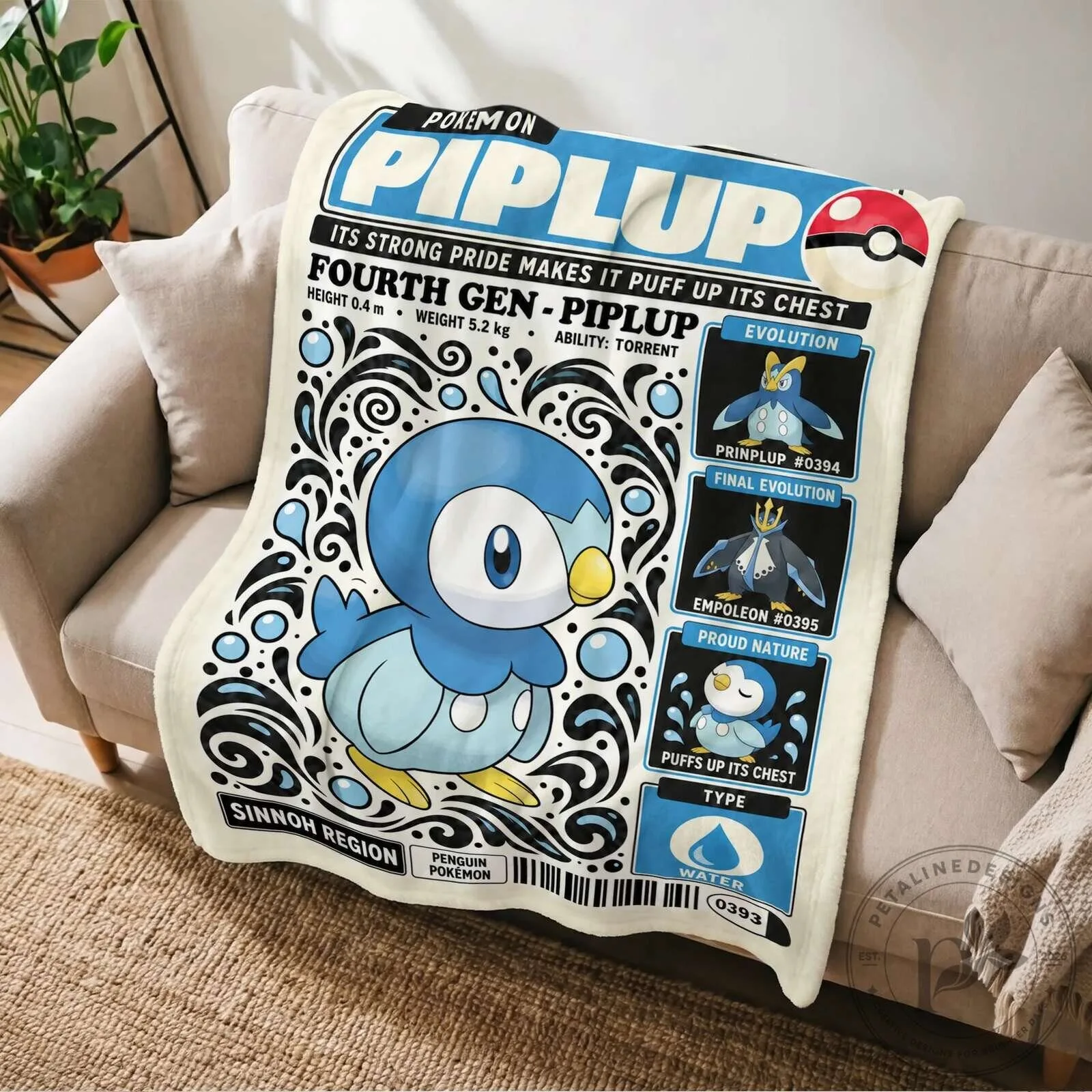 Pokemon Piplup Fourth Generation Evolution Chart Soft Fleece Blanket 6 Pokemon Piplup Fourth Generation Evolution Chart Soft Fleece Blanket