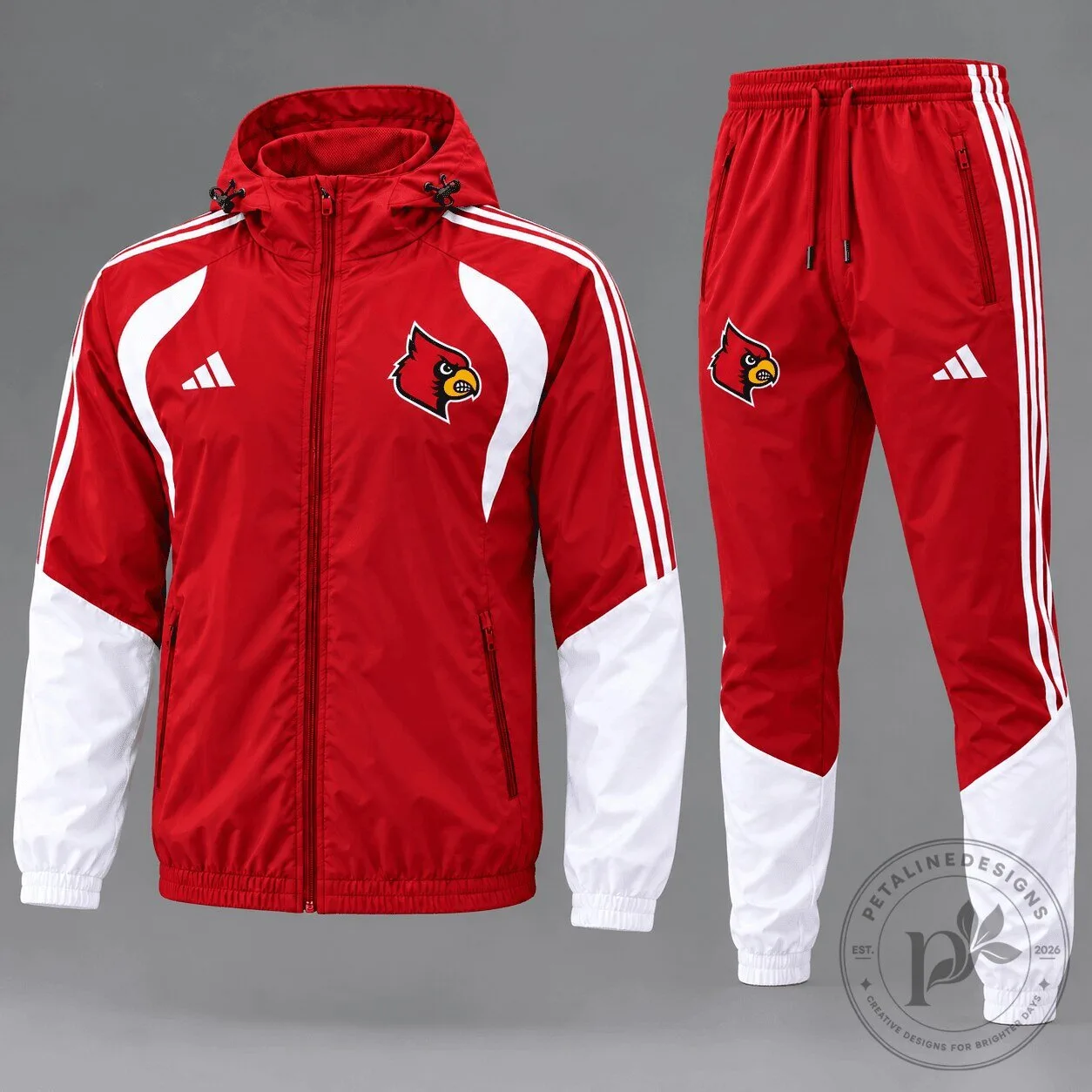 Louisville Cardinals NCAA Game Day Varsity Stripe Red and White Tracksuit Hoodie