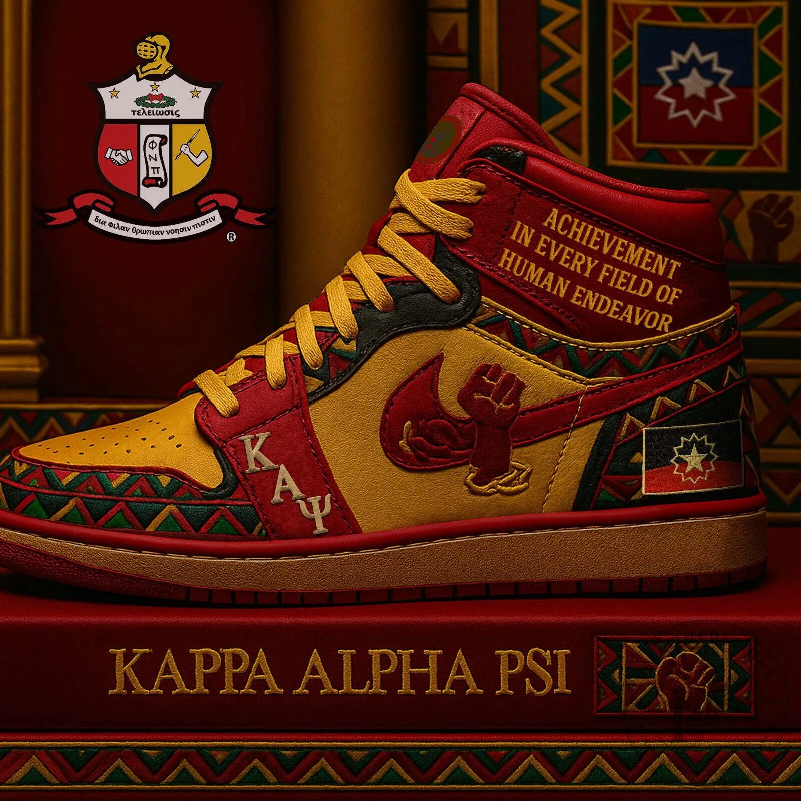 Kappa Alpha Psi Achievement Red and Gold High-Top Sneakers