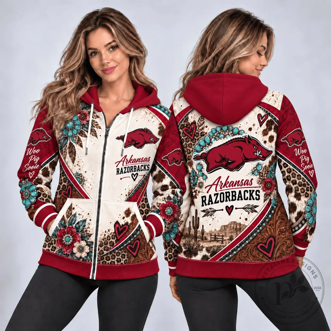 Arkansas Razorbacks Western Boho Zip Hoodie 5 Arkansas Razorbacks Western Boho Zip Hoodie