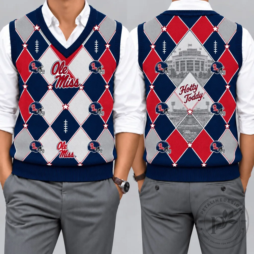 Ole Miss Rebels Football Team Argyle Knit Vest Ole Miss Rebels Football Team Argyle Knit Vest