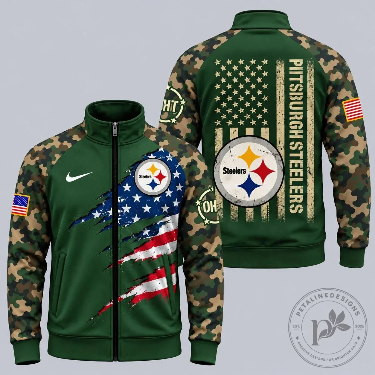 Pittsburgh Steelers American Flag Military Camouflage Full-Zip Jacket