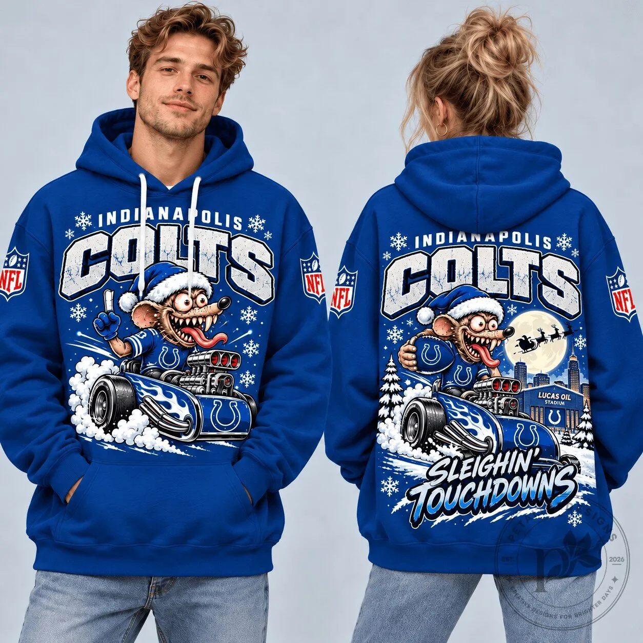 Indianapolis Colts Christmas Rat Fink Sleighin Touchdowns Hoodie 1 Indianapolis Colts Christmas Rat Fink Sleighin Touchdowns Hoodie