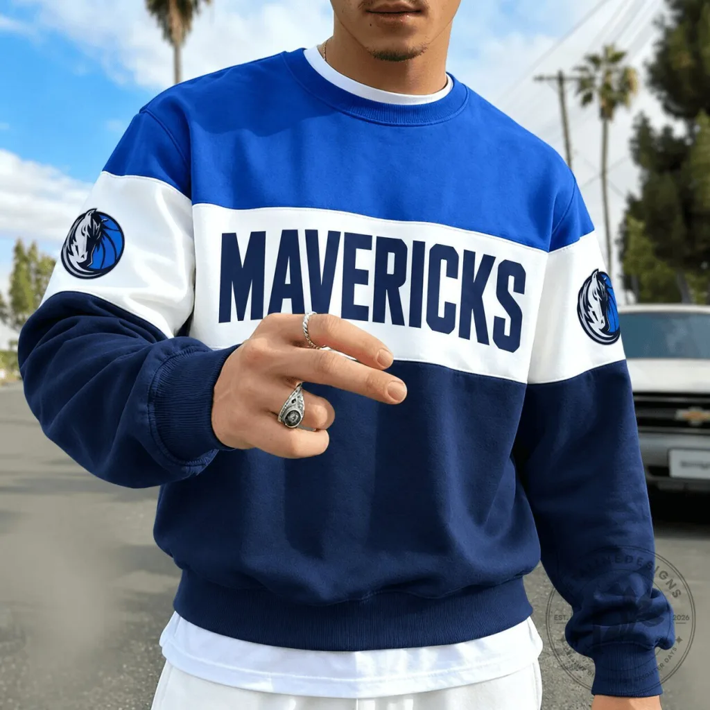 Dallas Mavericks NBA Basketball Team Fanwear Blue White Color Block Sweatshirt Dallas Mavericks NBA Basketball Team Fanwear Blue White Color Block Sweatshirt