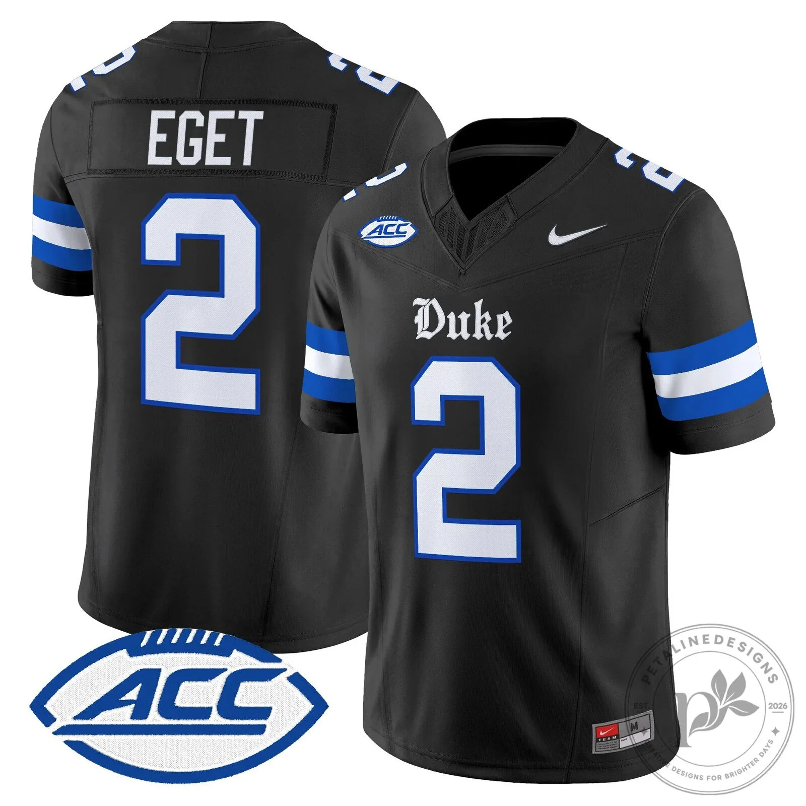 Black College Football Jersey for Duke Blue Devils - Eget Number 2