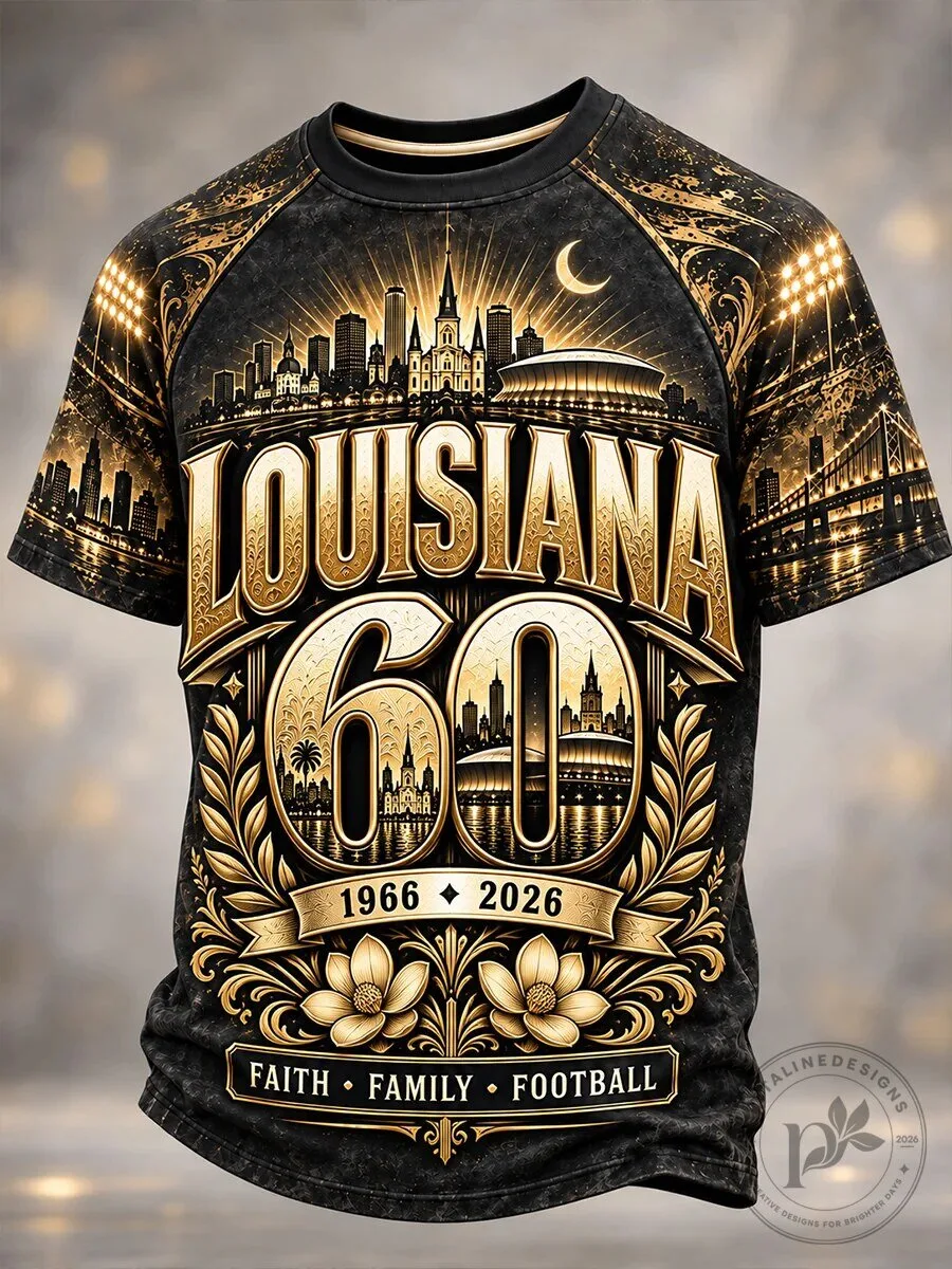 Louisiana 60th Anniversary Faith Family Football Black Gold T-Shirt
