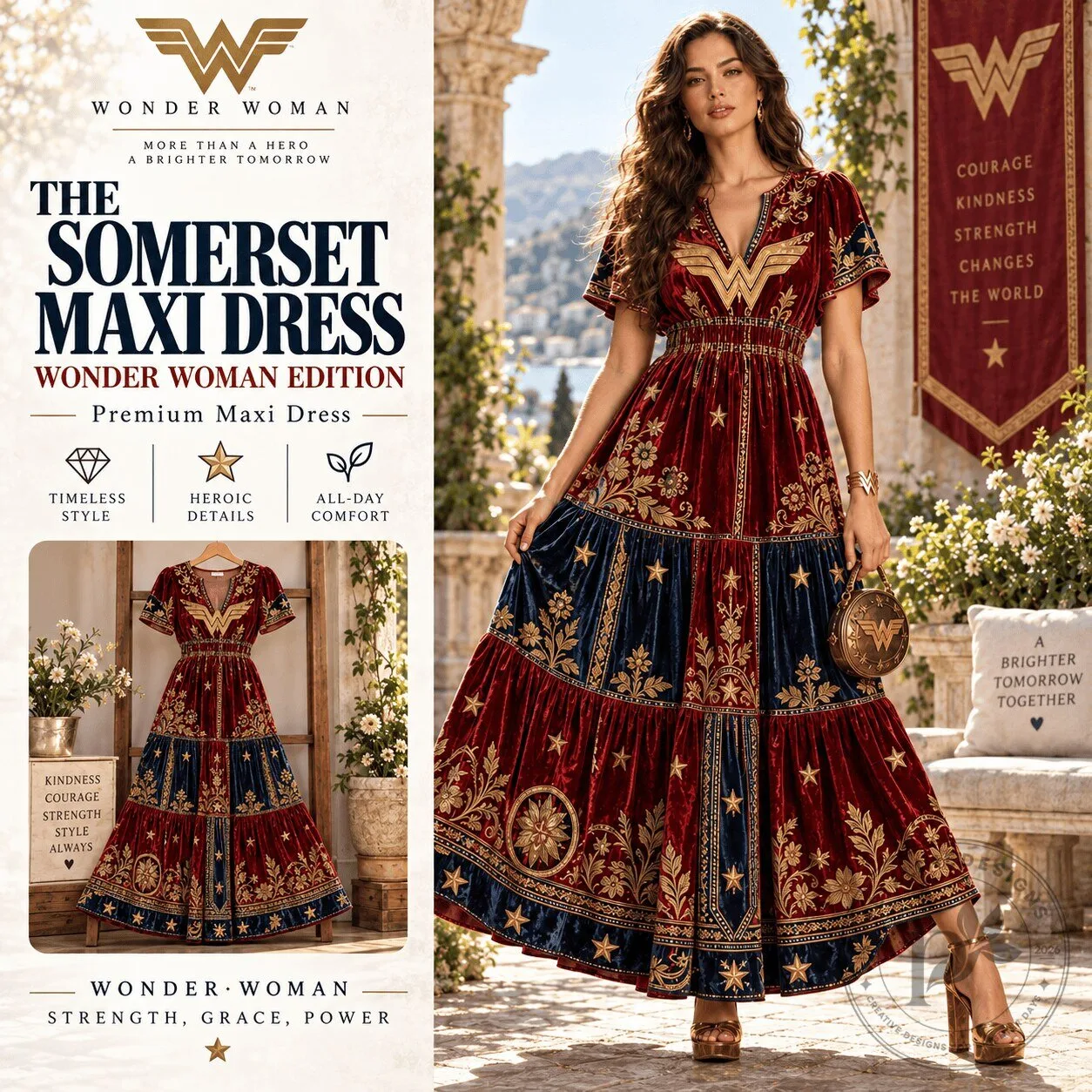 Wonder Woman Somerset Embroidered Velvet Maxi Dress for Women