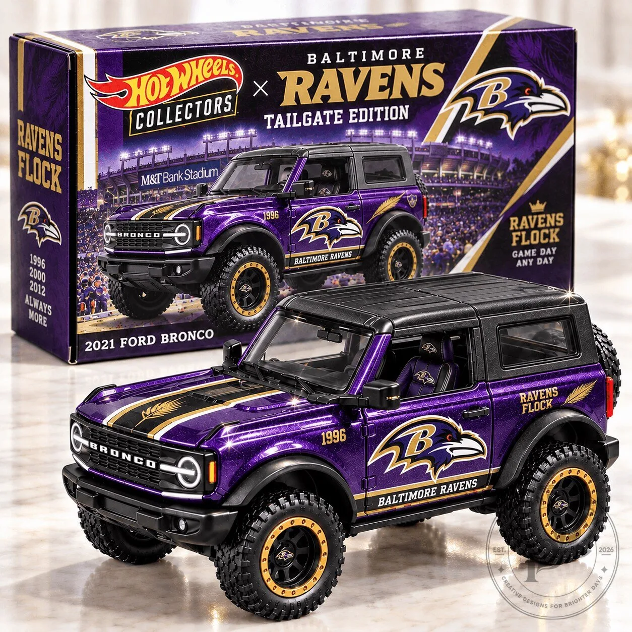 Baltimore Ravens Hot Wheels Collectors Ford Bronco Tailgate Edition Toy Car 3 Baltimore Ravens Hot Wheels Collectors Ford Bronco Tailgate Edition Toy Car