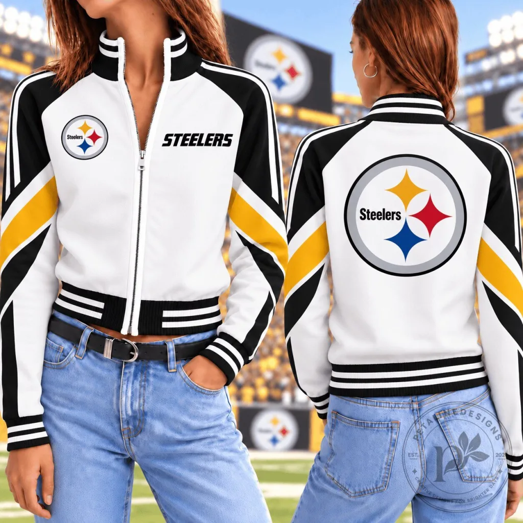 Pittsburgh Steelers Football Team Colorblock Bomber Jacket Pittsburgh Steelers Football Team Colorblock Bomber Jacket