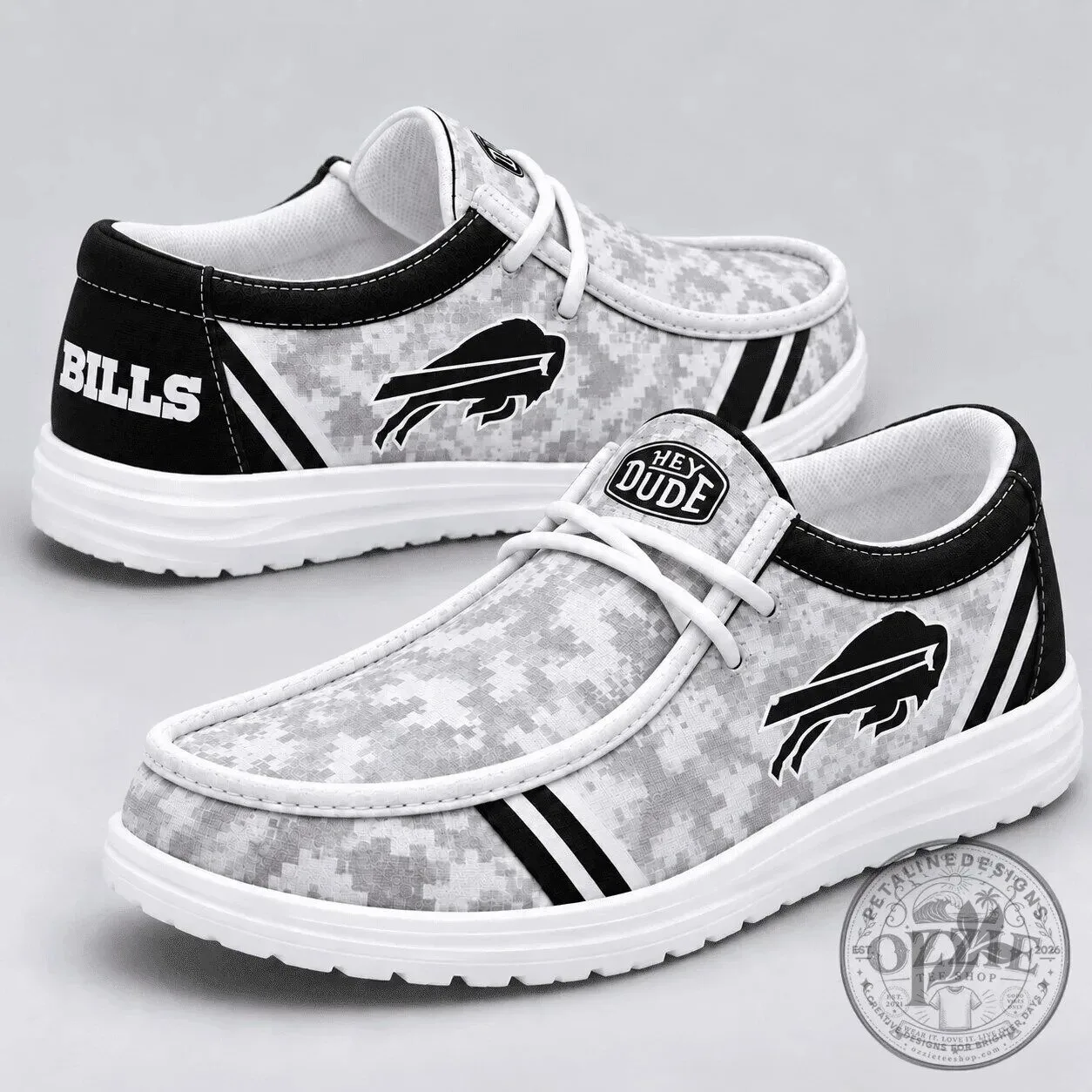 Buffalo Bills NFL Football Team White Camouflage Fan Loafer Shoes