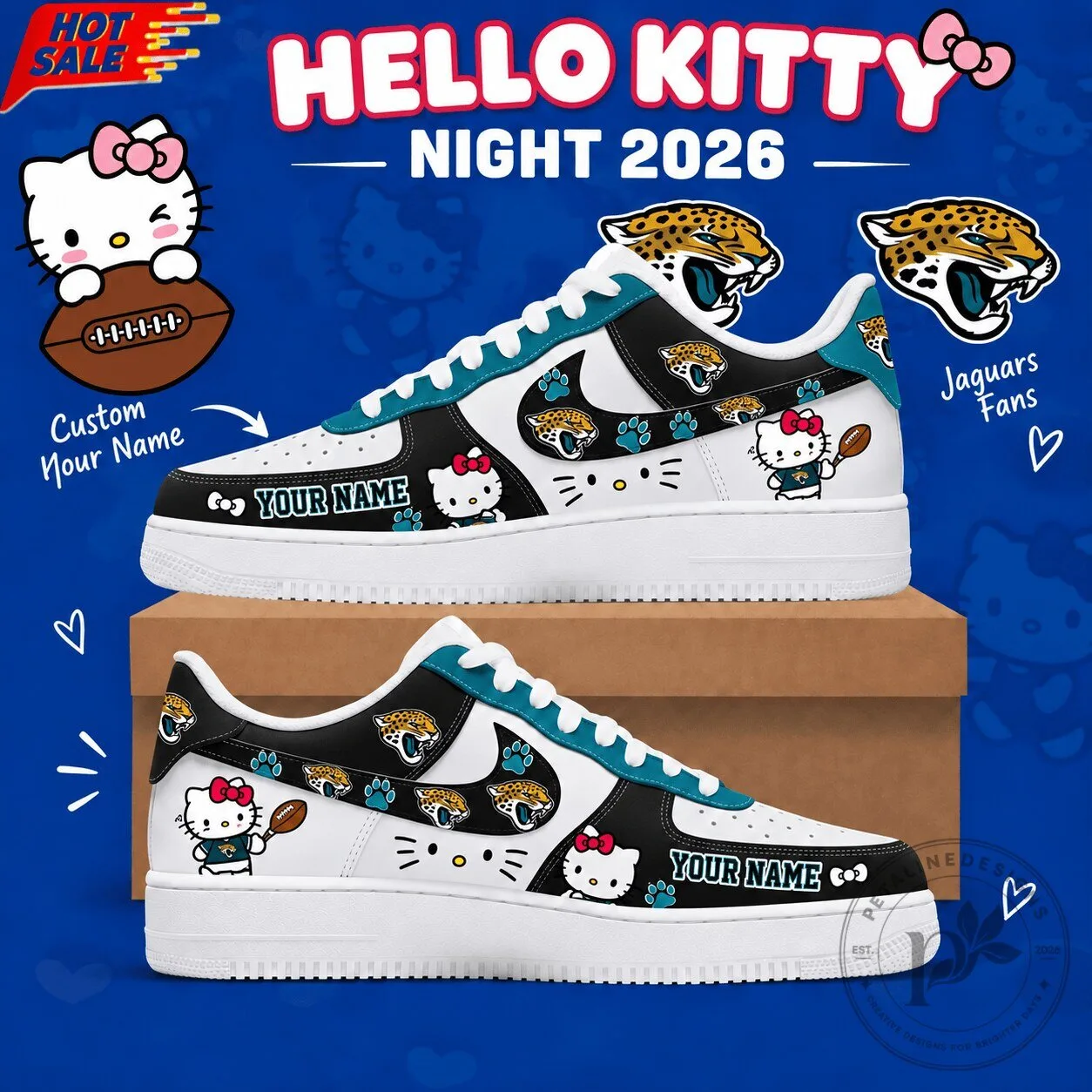 Jacksonville Jaguars Hello Kitty Custom Name Low Top Sneakers 6 Jacksonville Jaguars Hello Kitty Custom Name Low Top Sneakers