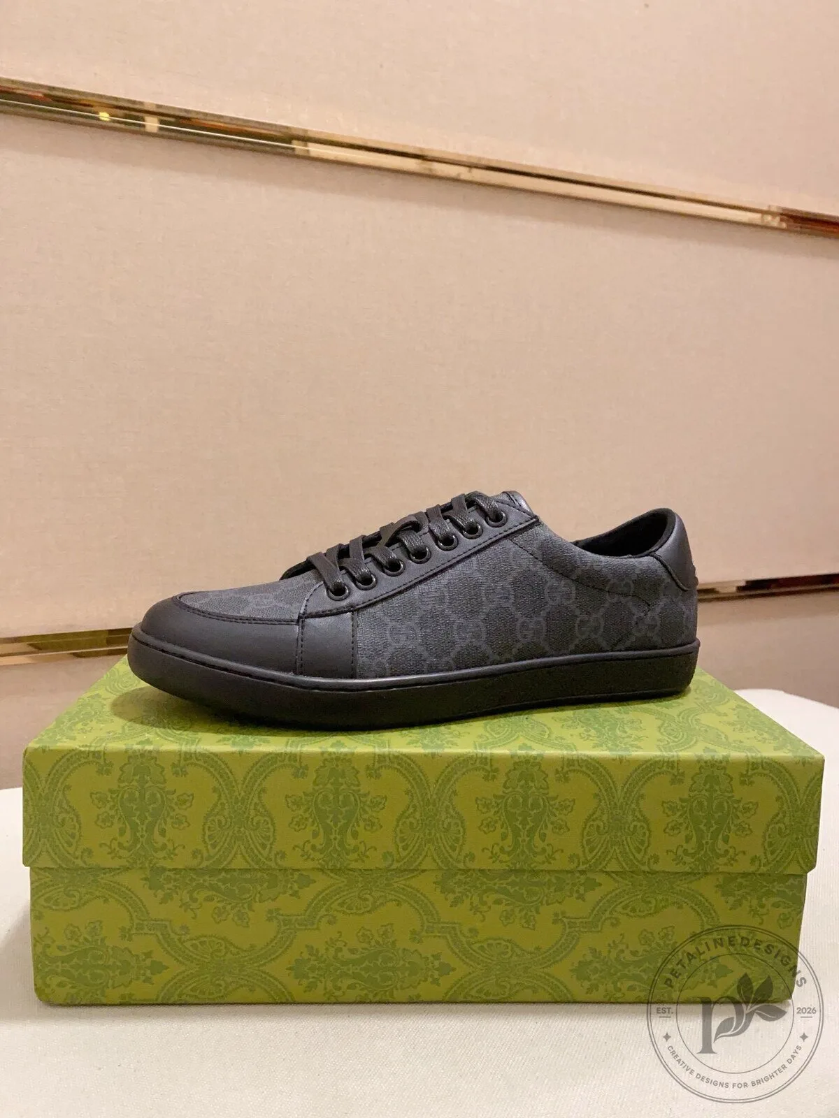 Gucci Monogram Black Leather Low Top Sneakers 10 Gucci Monogram Black Leather Low Top Sneakers