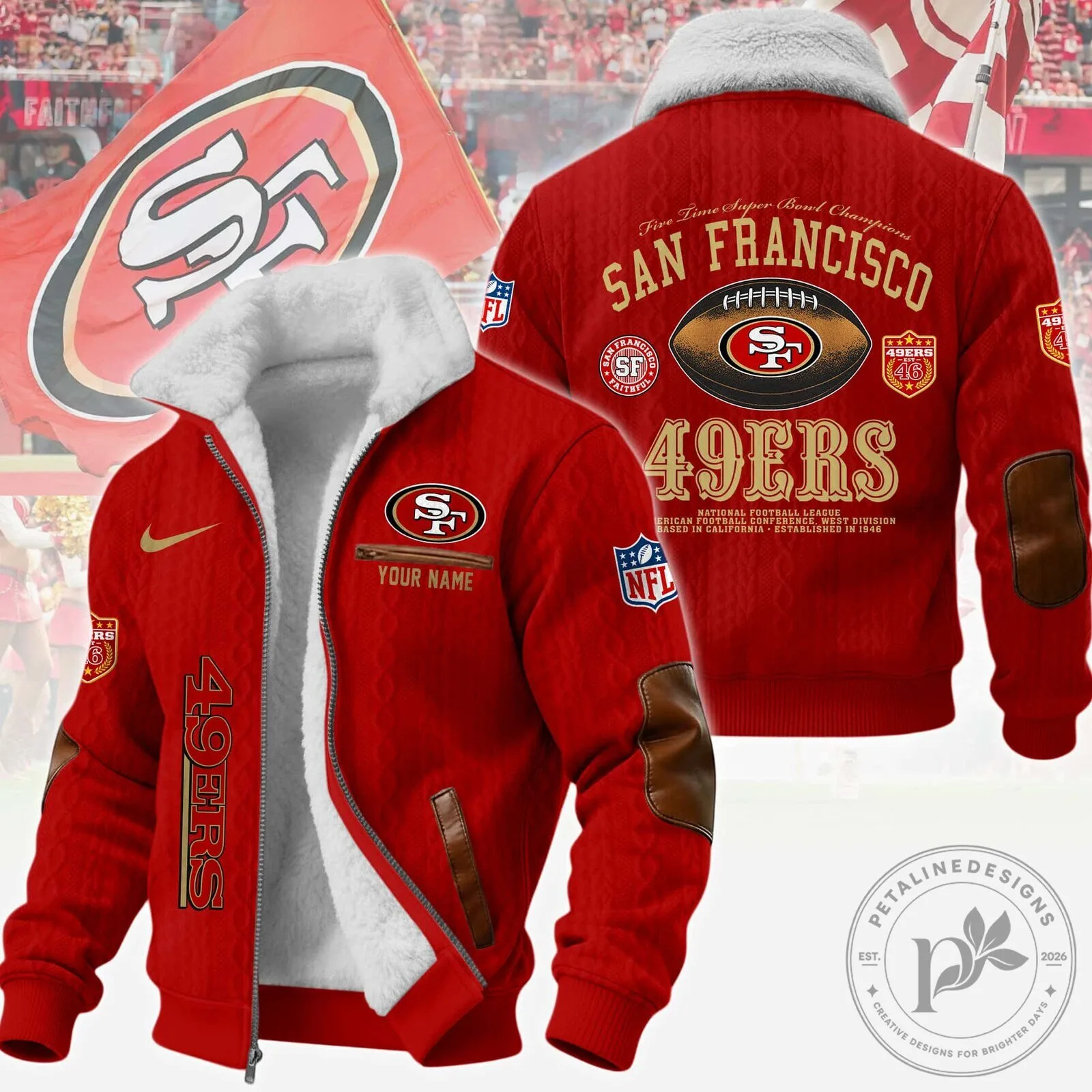 San Francisco 49ers Super Bowl Champions Red Winter Jacket