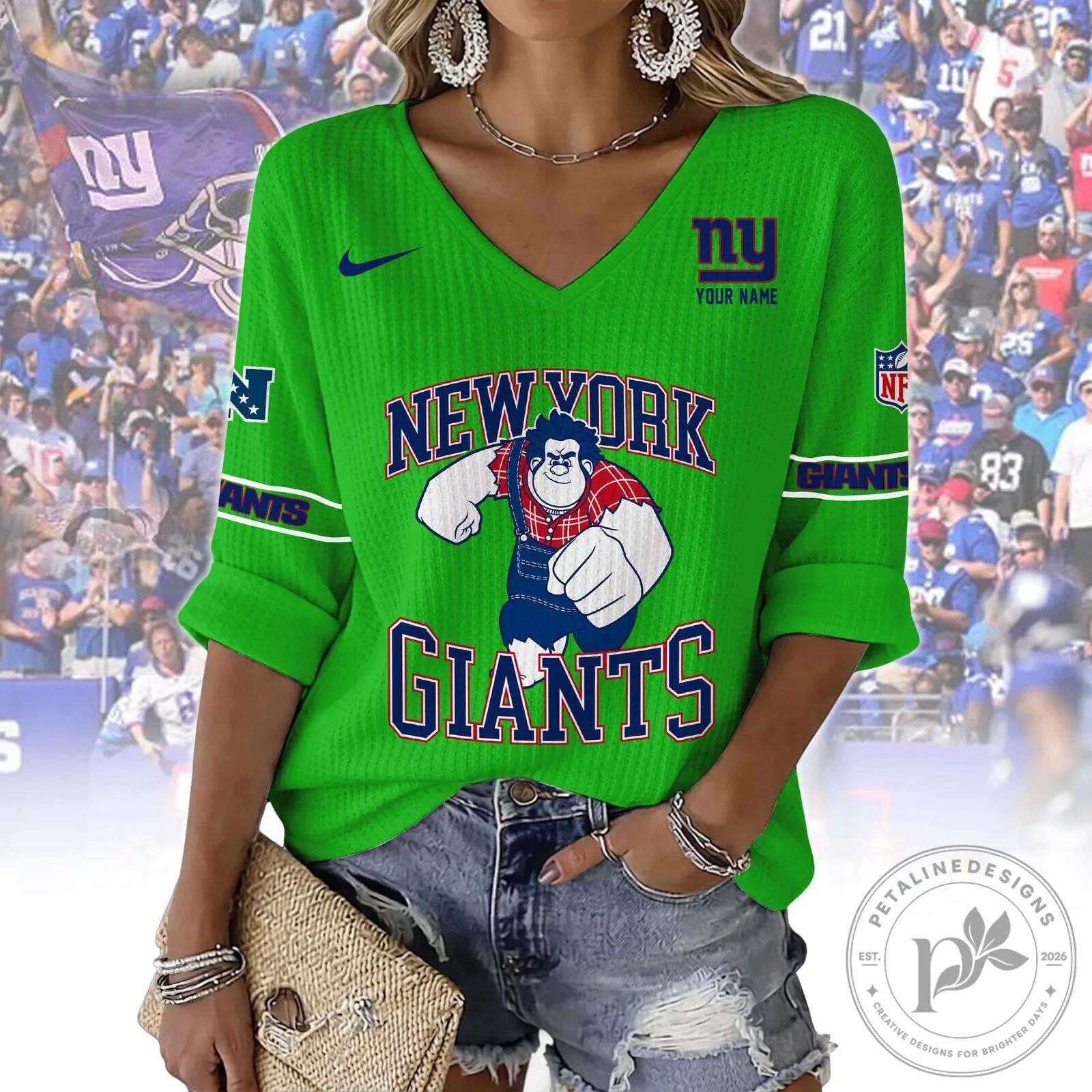 New York Giants NFL Football Team Women's V-Neck Sweatshirt