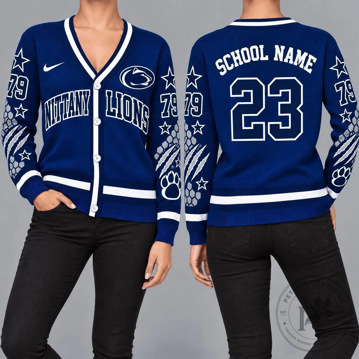 Penn State Nittany Lions NCAA Retro Star Sleeve Cardigan Sweater
