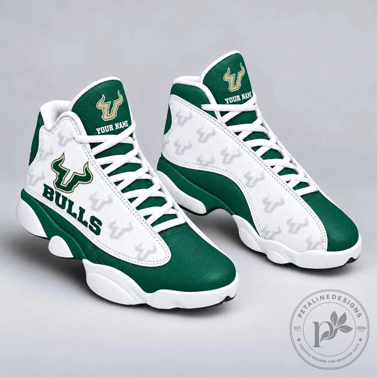 South Florida Bulls Personalized Green and White Custom Name High Top Shoes 1 South Florida Bulls Personalized Green and White Custom Name High Top Shoes
