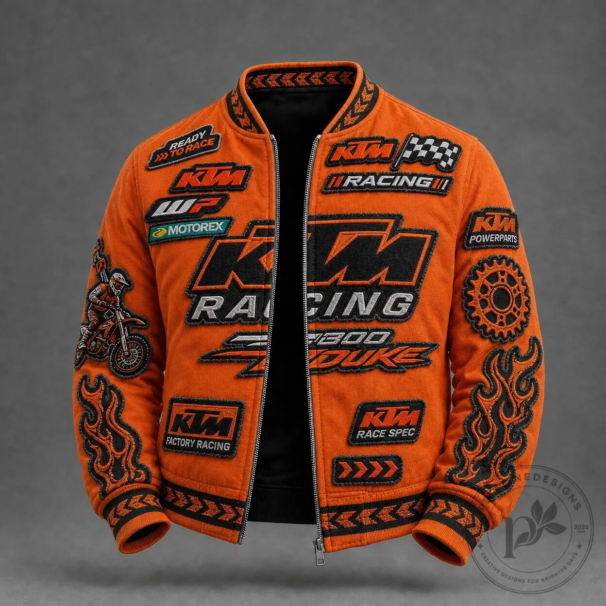 KTM Racing Motocross Orange Embroidered Bomber Jacket for Men