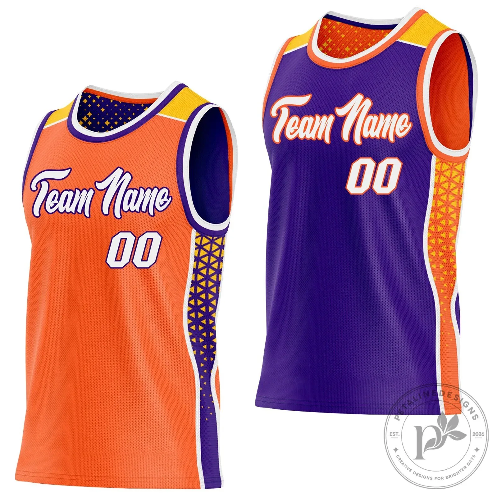 Custom Basketball Team Name Orange Purple Reversible Jersey