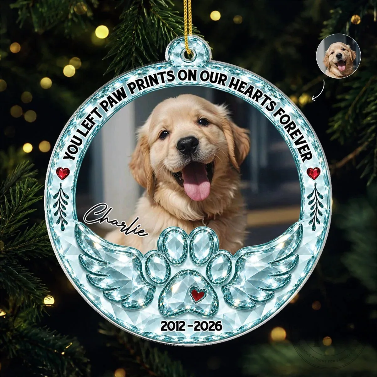 Personalized Pet Memorial Photo Ornament You Left Paw Prints On Our Hearts Forever
