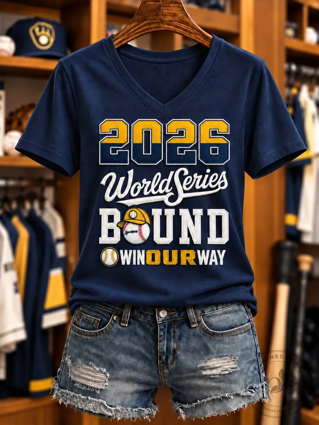 2026 World Series Bound Baseball Win Our Way V-Neck T-Shirt for Women