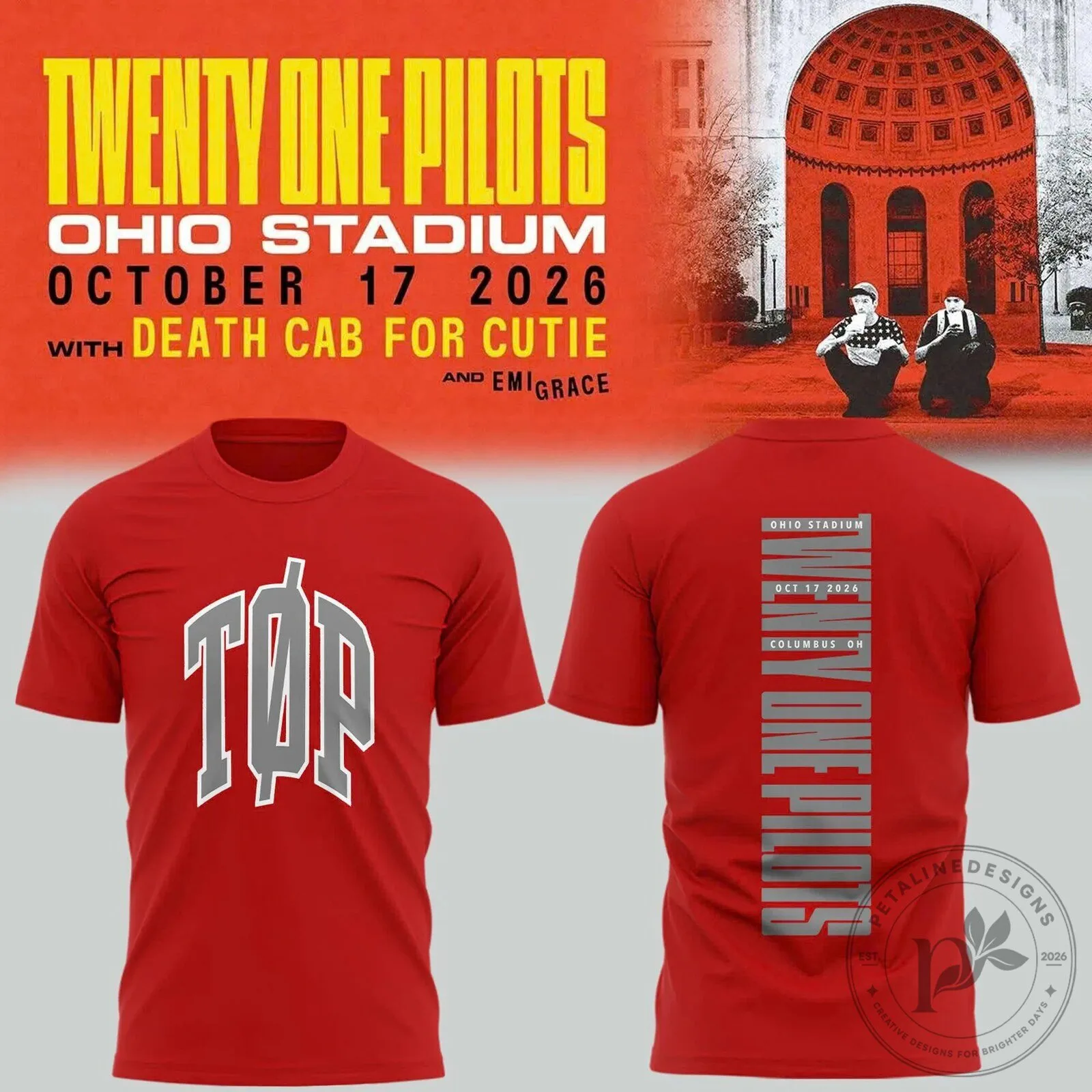 Red T-Shirt for Twenty One Pilots Concert at Ohio Stadium - October 2026 8 Red T-Shirt for Twenty One Pilots Concert at Ohio Stadium - October 2026