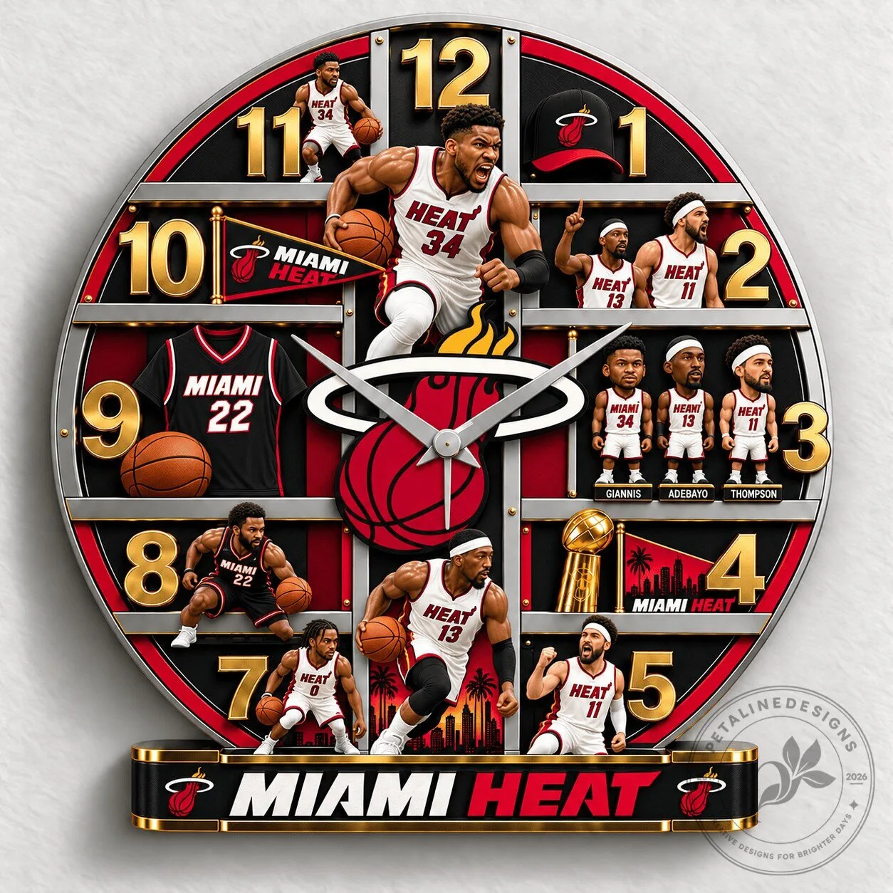 Miami Heat Basketball Team NBA Players Wall Clock