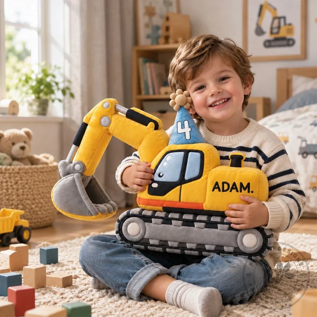 Personalized Excavator Construction Vehicle Shaped Pillow for Kids 6 Personalized Excavator Construction Vehicle Shaped Pillow for Kids