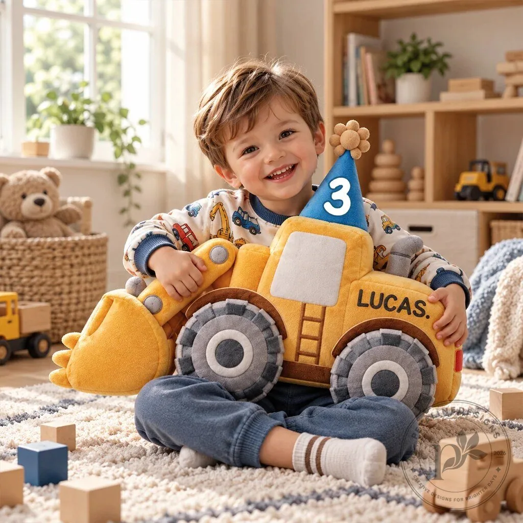 Personalized Excavator Construction Vehicle Shaped Pillow for Kids 9 Personalized Excavator Construction Vehicle Shaped Pillow for Kids