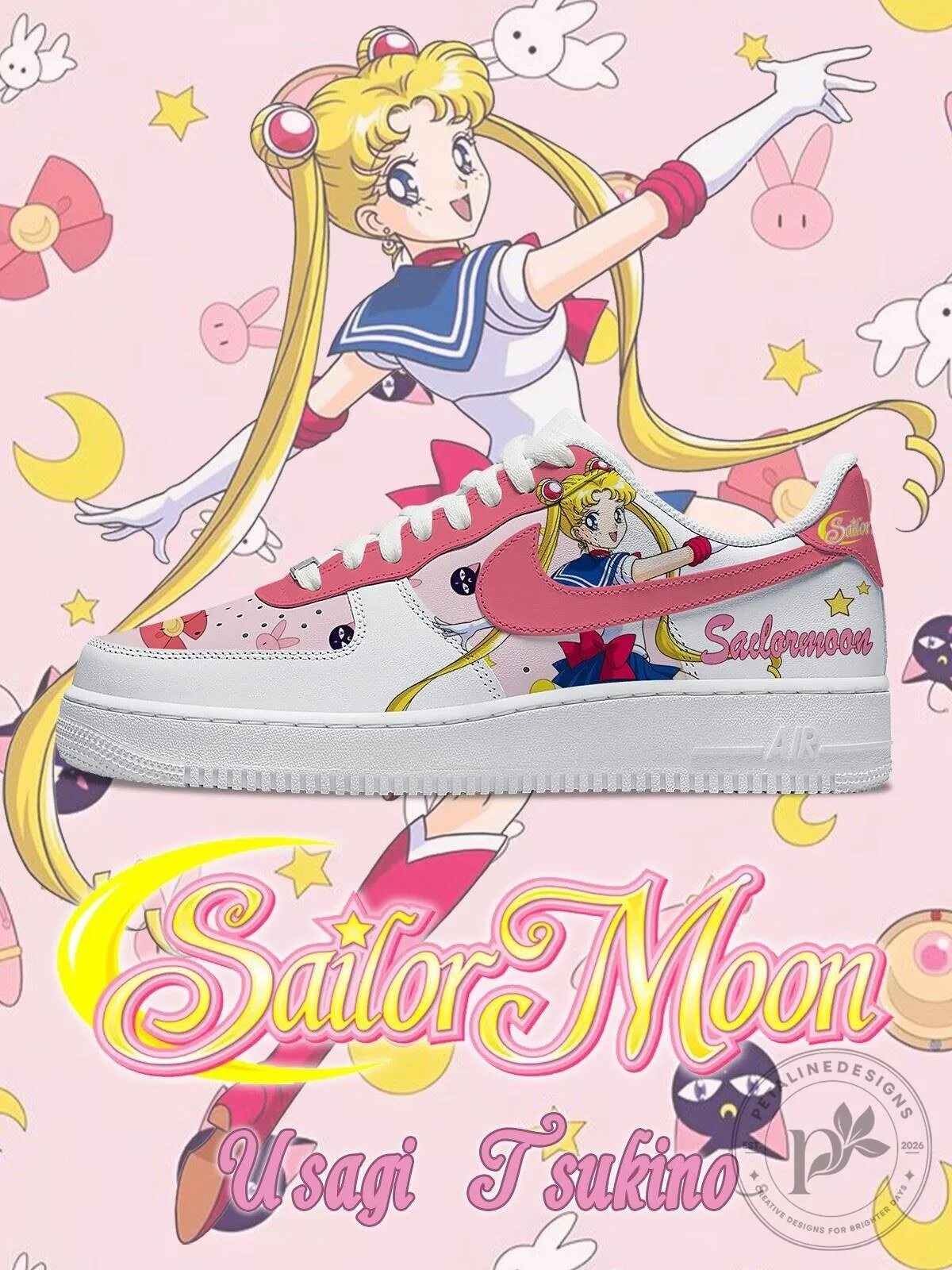 Sailor Moon Usagi Tsukino Anime Character Custom White and Pink Sneakers 5 Sailor Moon Usagi Tsukino Anime Character Custom White and Pink Sneakers