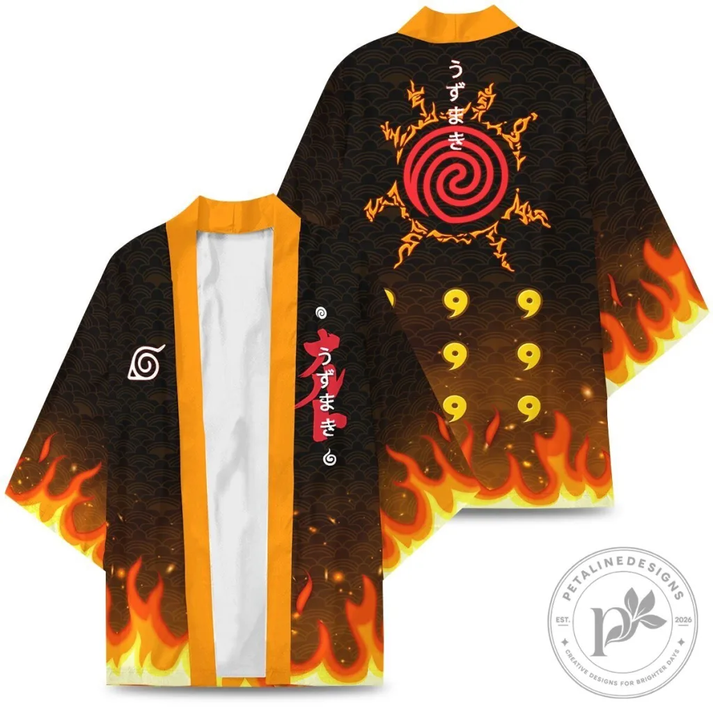 Naruto Uzumaki Clan Symbol Flame Design Anime Kimono Cardigan Naruto Uzumaki Clan Symbol Flame Design Anime Kimono Cardigan