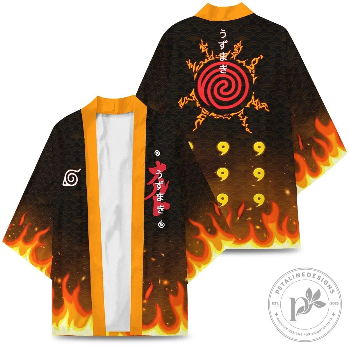 Naruto Uzumaki Clan Symbol Flame Design Anime Kimono Cardigan 2 Naruto Uzumaki Clan Symbol Flame Design Anime Kimono Cardigan