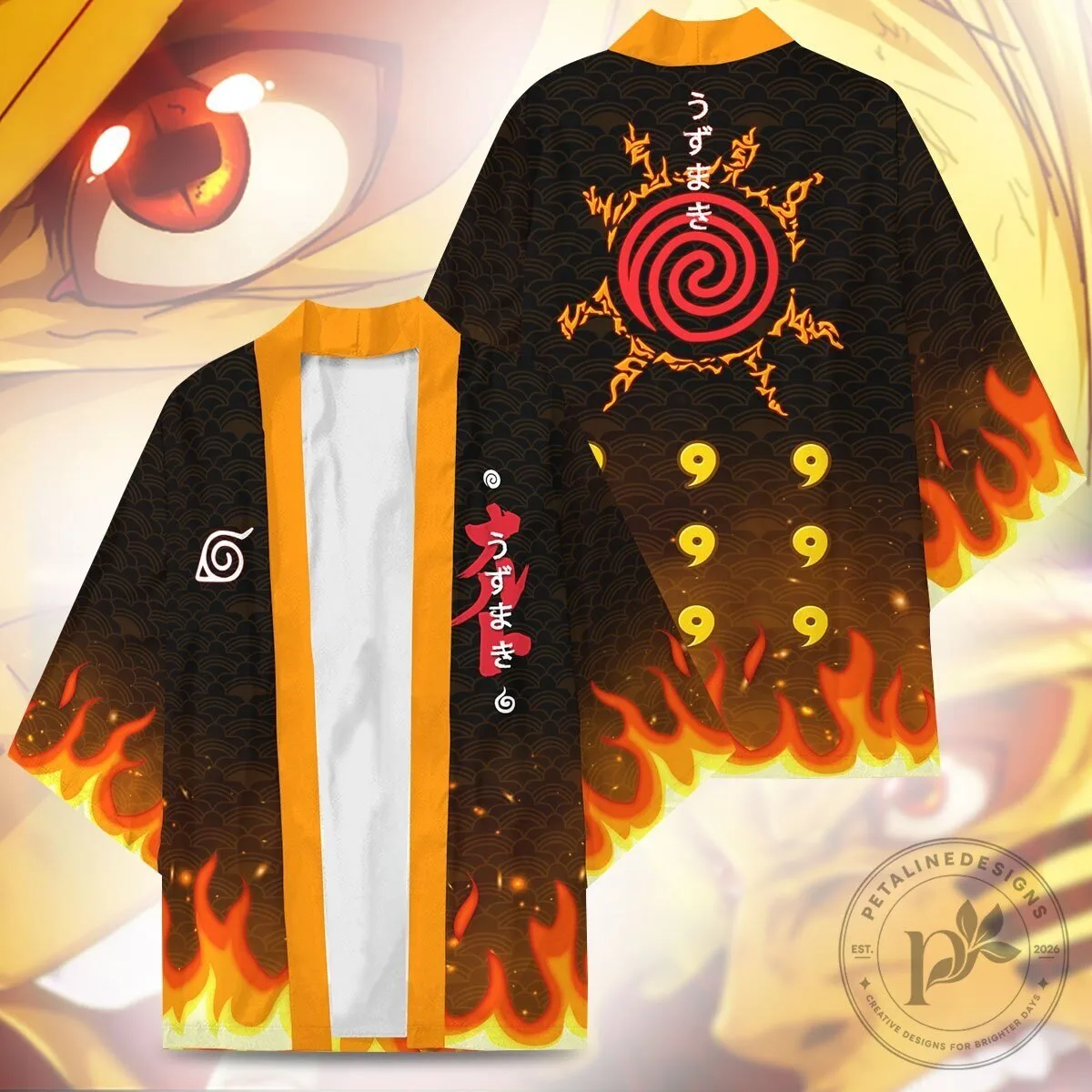 Naruto Uzumaki Clan Symbol Flame Design Anime Kimono Cardigan 13 Naruto Uzumaki Clan Symbol Flame Design Anime Kimono Cardigan