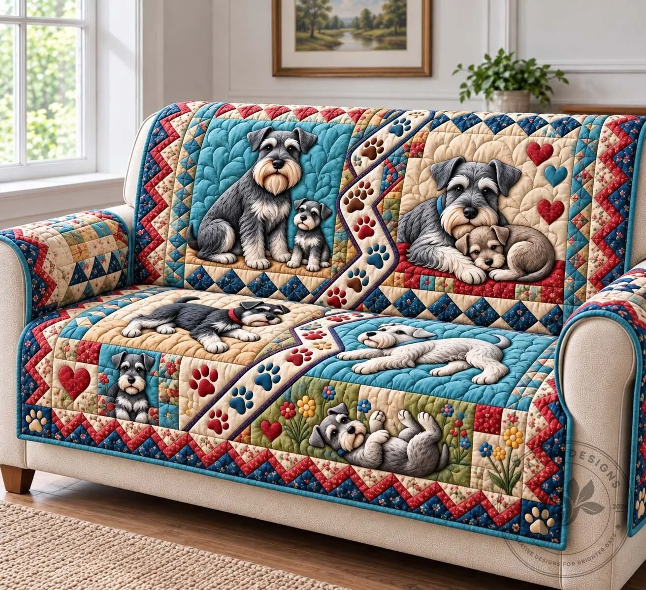 Adorable Schnauzer Dog Quilted Sofa Cover for Pet Owners and Home Decor