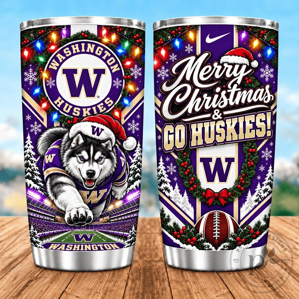 Washington Huskies Christmas Spirit Football Fan Stainless Steel Tumbler
