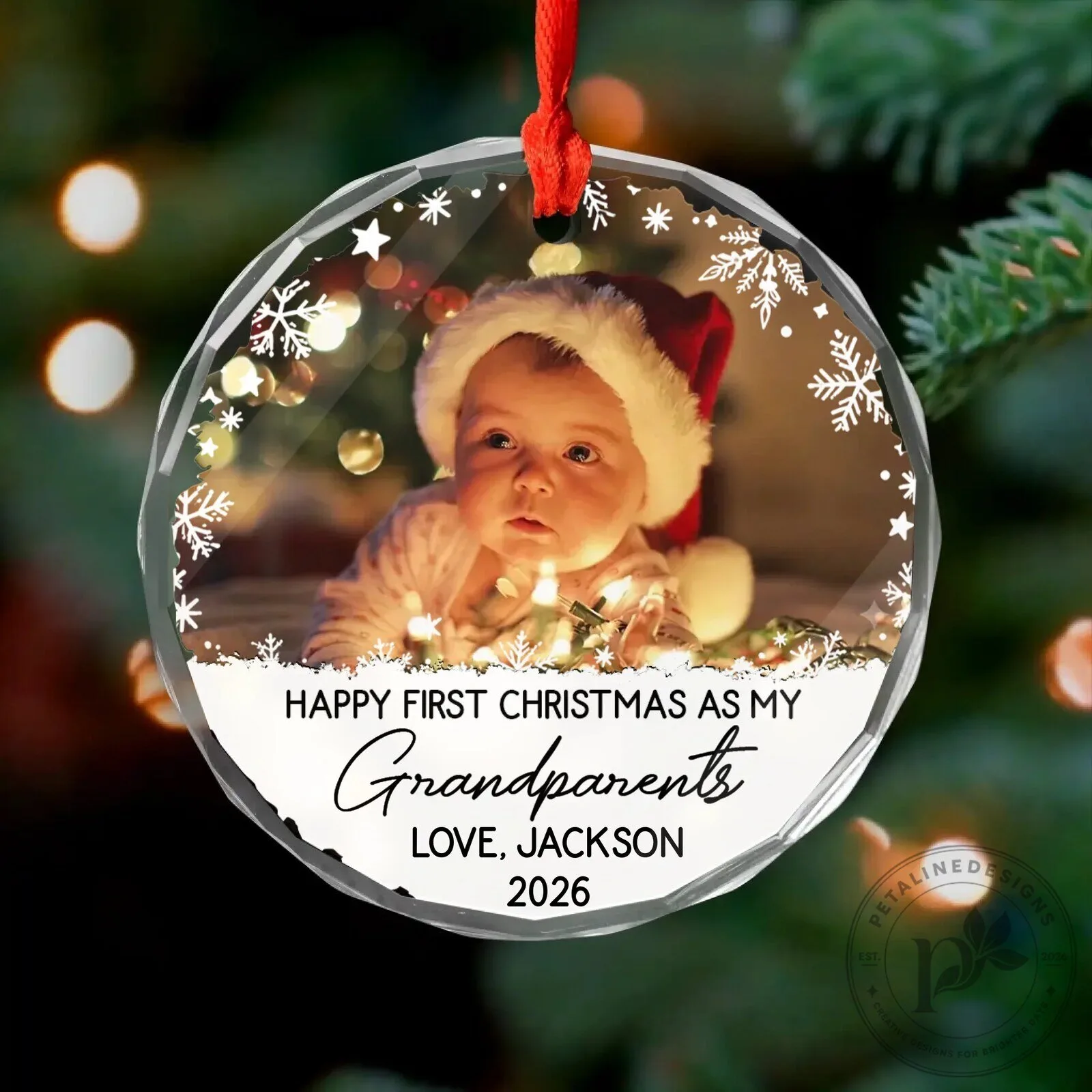 Happy First Christmas As My Grandparents Personalized Photo Ornament