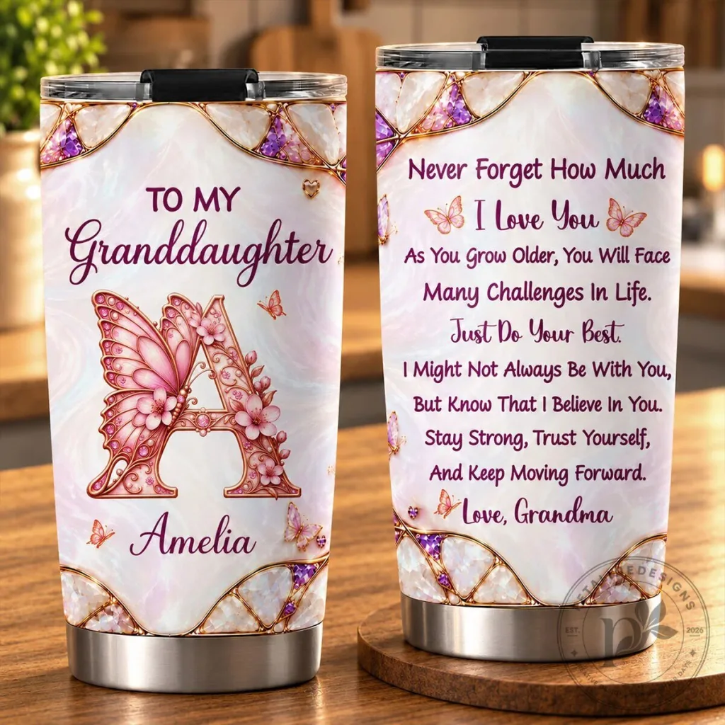 Granddaughter Amelia Butterfly Initial Personalized Stainless Steel Tumbler Granddaughter Amelia Butterfly Initial Personalized Stainless Steel Tumbler