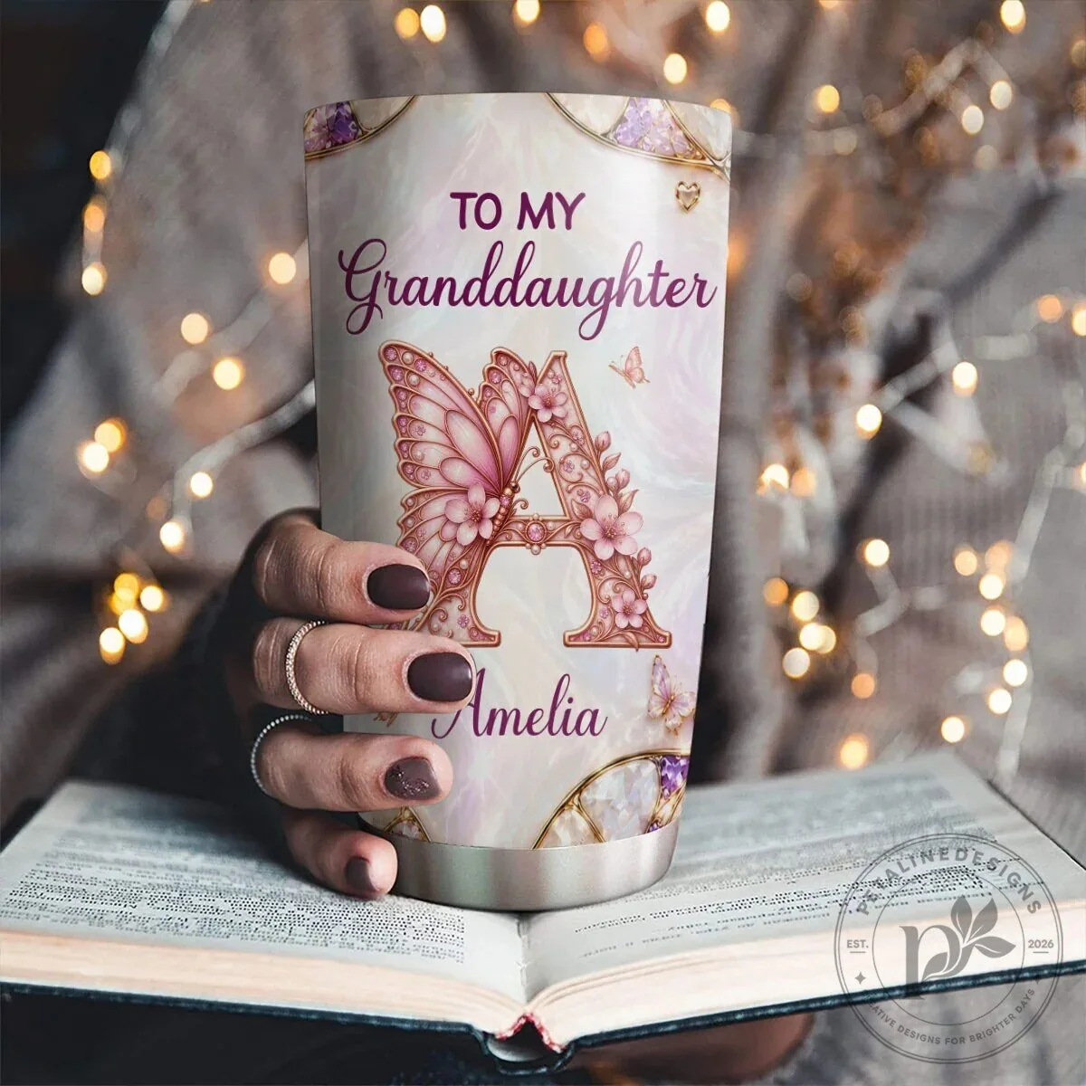 Granddaughter Amelia Butterfly Initial Personalized Stainless Steel Tumbler 12 Granddaughter Amelia Butterfly Initial Personalized Stainless Steel Tumbler