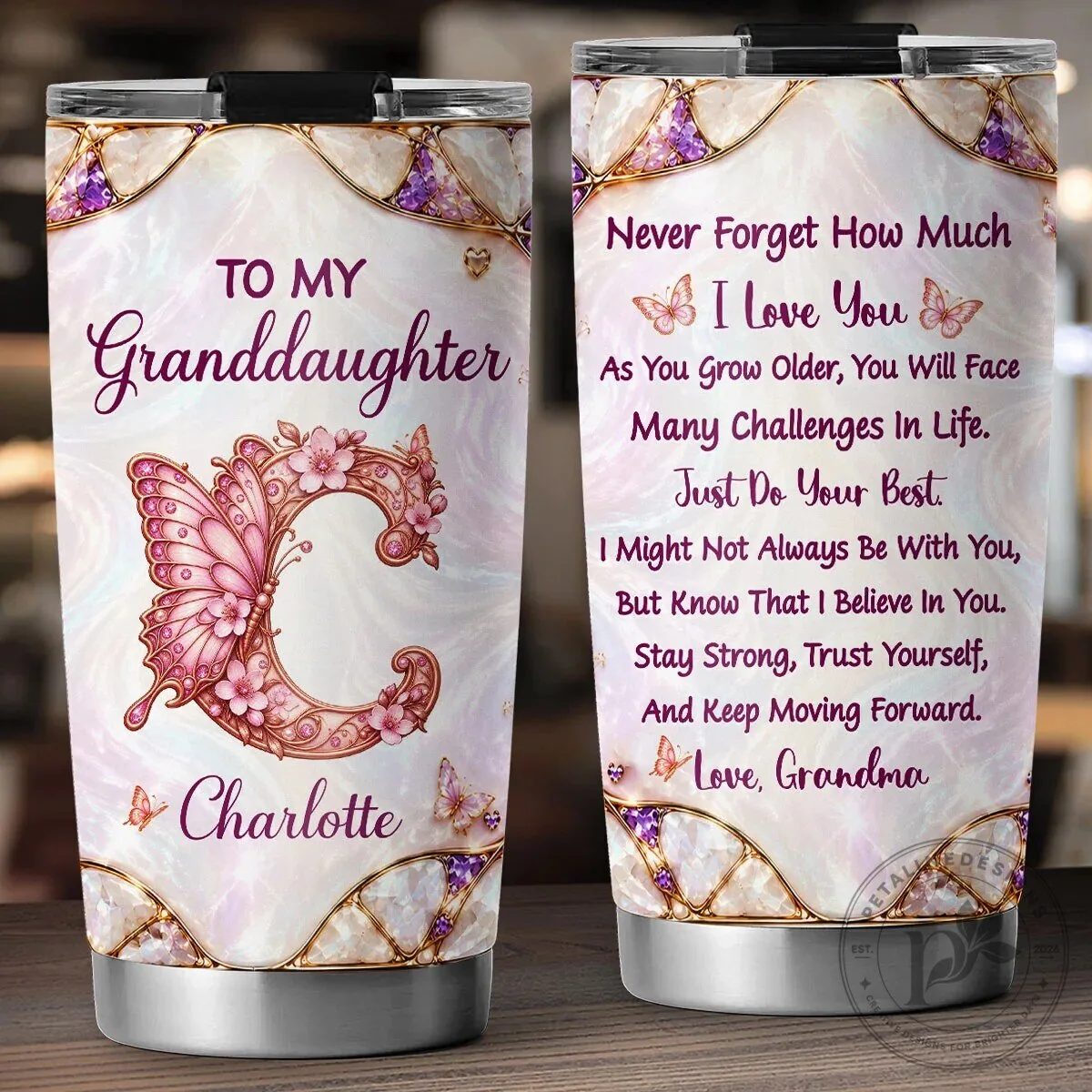 Granddaughter Amelia Butterfly Initial Personalized Stainless Steel Tumbler 13 Granddaughter Amelia Butterfly Initial Personalized Stainless Steel Tumbler